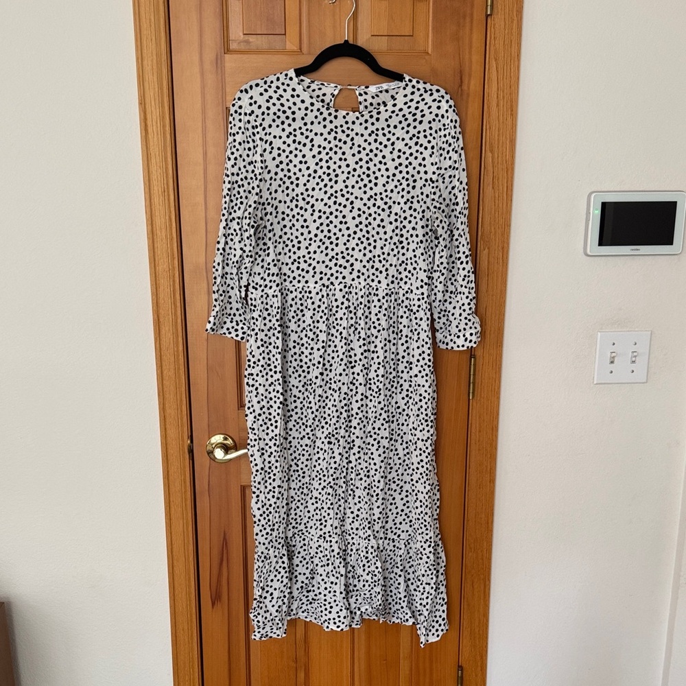 Zara Maxi Black and White Polka Dot Dress